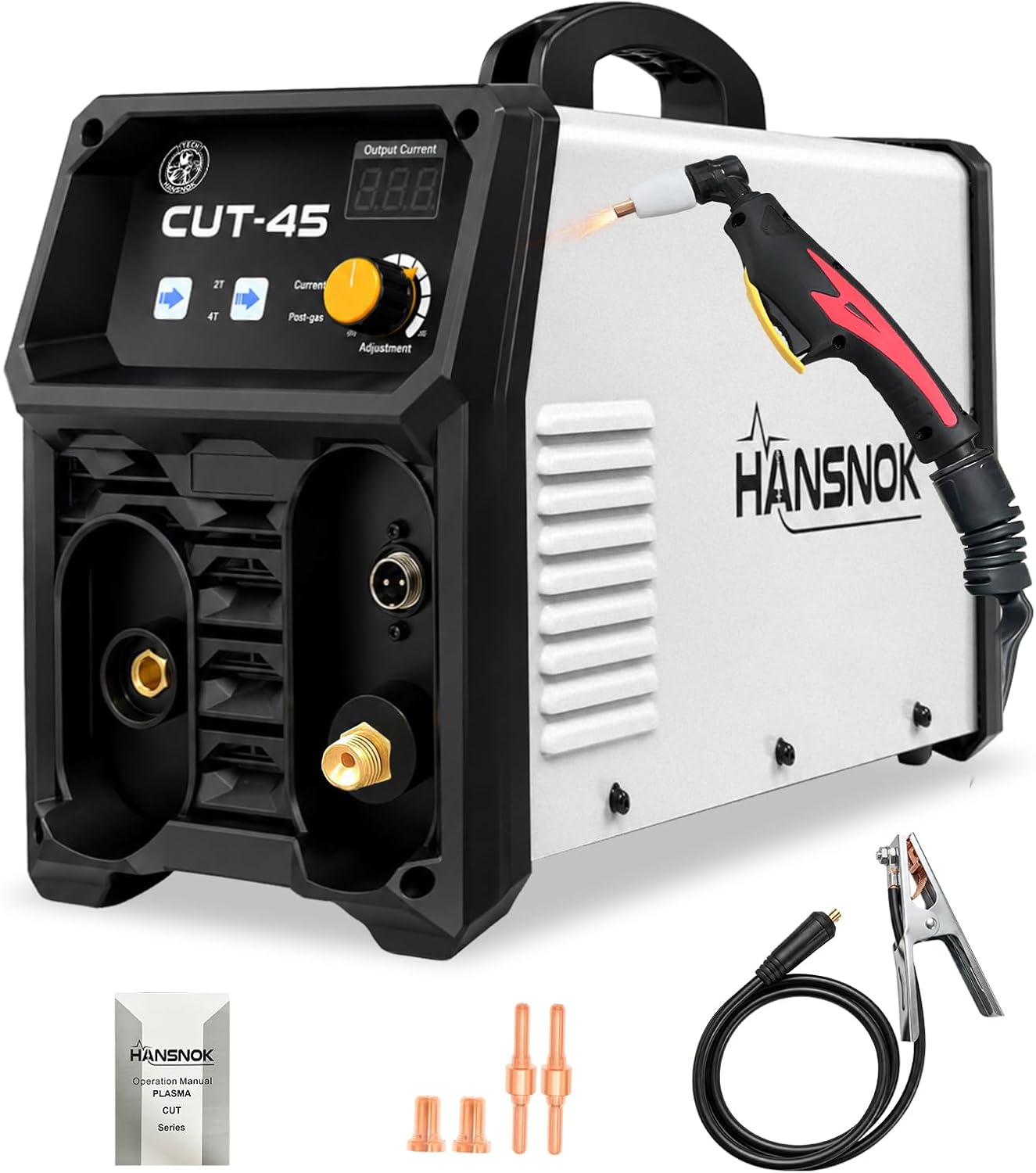 Plasma Cutter With Built In Air Compressor 45A 120V IGBT Inverter Digital Plug and play Portable Plasma Cutting Machine 3/8 Inch Clean Cut And 5/8 Inch Max Cut High Frequency
