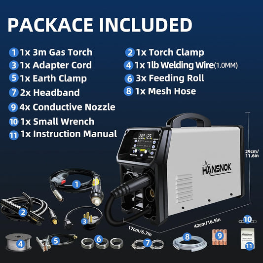250A Aluminum Pulsed MIG Welder,5 in 1 Welder Machine Pulse MIG/Gas MIG/Gasless Flux Core MIG/Stick/Lift TIG/110v/220v Dual Voltage Large LED Display with 2T/4T Synergic Multiprocess Welding Machine