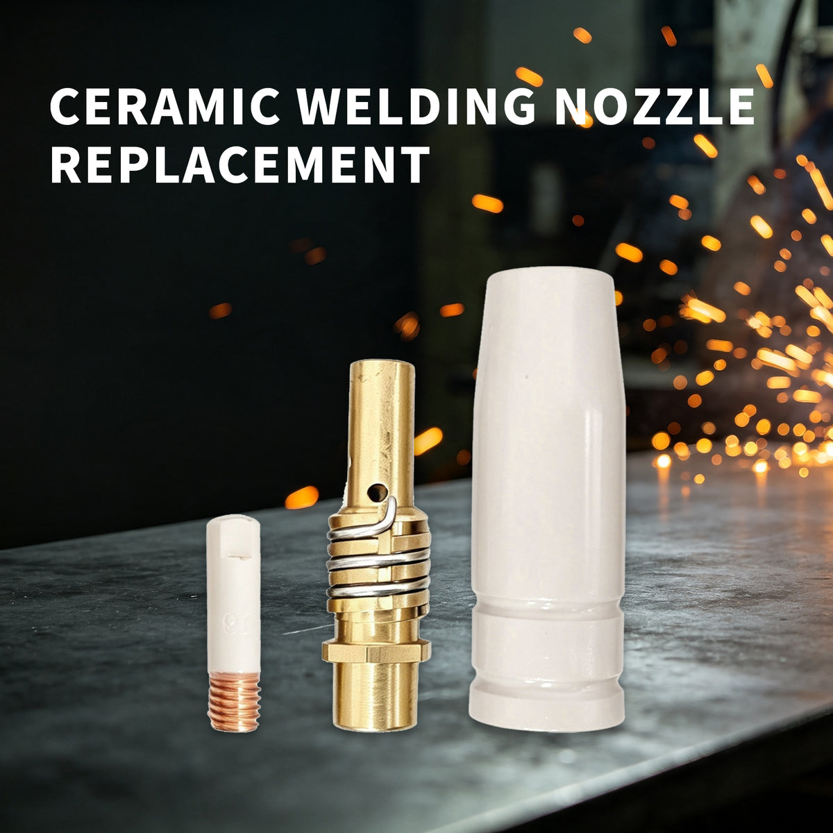 14 Pcs Mig Welding Nozzle Tips .035" with Non-Stick Coating, Ceramic Welding Nozzle Replacement Kit for MB15 15AK Gun