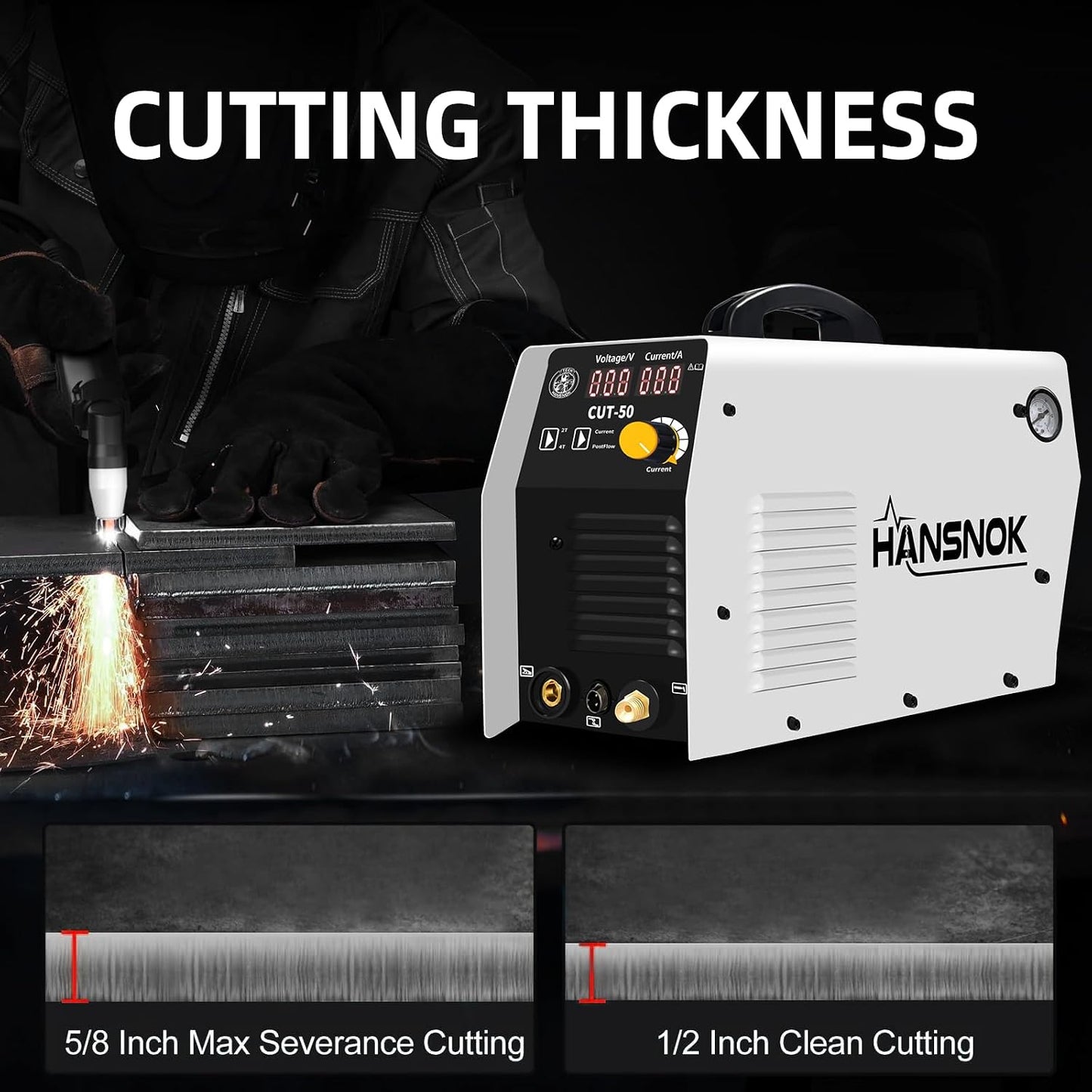 Plasma Cutter,50Amps Cutter Machine with 110/220V Dual Voltage IGBT Inverter,Large Digital Display,Air Sensor,1/2 Inch Clean Cut 5/8 Inch Max Cut Post Flow and 2T/4T,Portable Metal Cutting