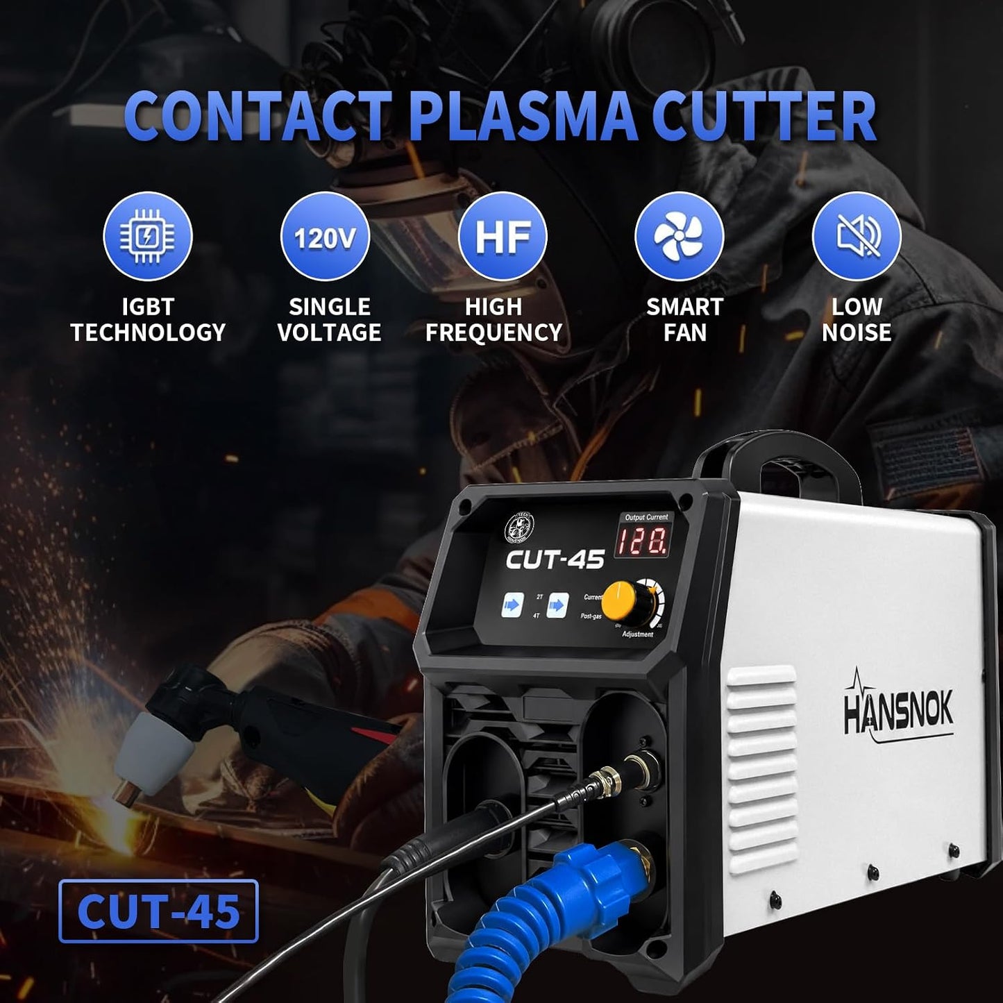 Plasma Cutter With Built In Air Compressor 45A 120V IGBT Inverter Digital Plug and play Portable Plasma Cutting Machine 3/8 Inch Clean Cut And 5/8 Inch Max Cut High Frequency