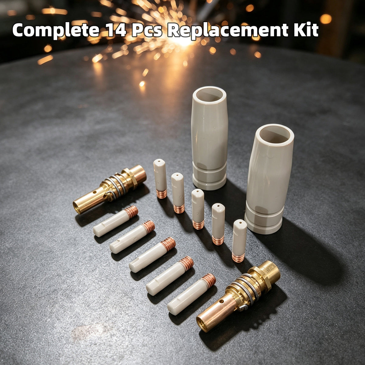 14 Pcs Mig Welding Nozzle Tips .035" with Non-Stick Coating, Ceramic Welding Nozzle Replacement Kit for MB15 15AK Gun