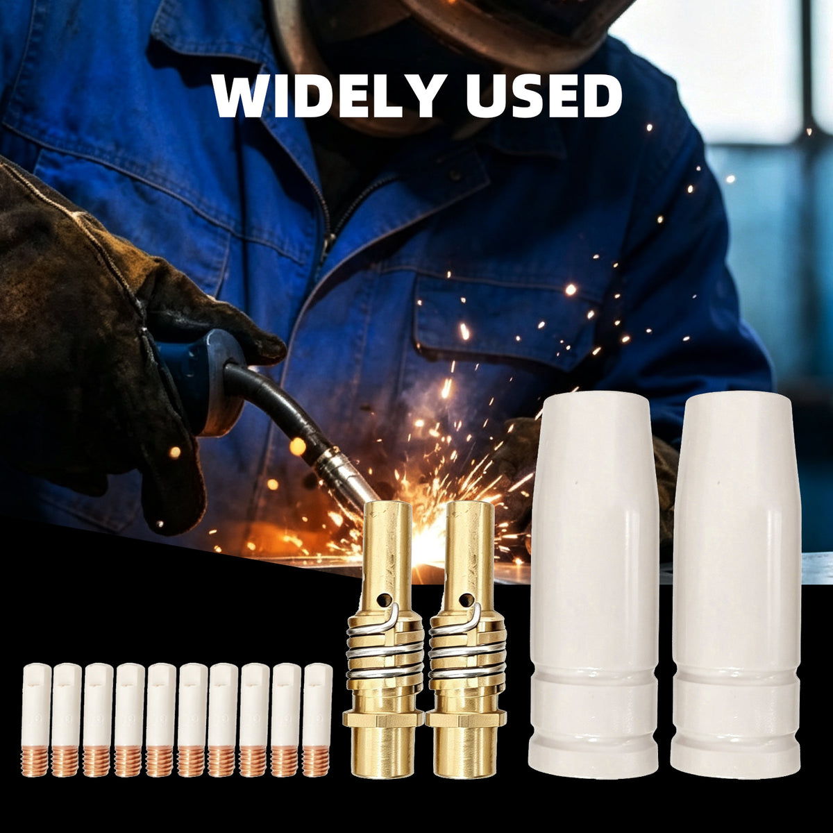 14 Pcs Mig Welding Nozzle Tips .035" with Non-Stick Coating, Ceramic Welding Nozzle Replacement Kit for MB15 15AK Gun