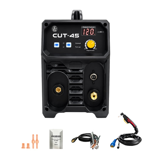 Plasma Cutter With Built In Air Compressor 45A 120V IGBT Inverter Digital Plug and play Portable Plasma Cutting Machine 3/8 Inch Clean Cut And 5/8 Inch Max Cut High Frequency