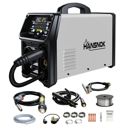 200A Aluminum Pulsed MIG Welder,5 in 1 Welder Machine Pulse MIG/Gas MIG/Gasless Flux Core MIG/Stick/Lift TIG/110v/220v Dual Voltage Large LED Display with 2T/4T Synergic Multiprocess Welding Machine