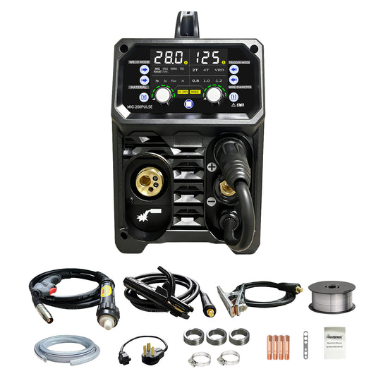 200A Aluminum Pulsed MIG Welder,5 in 1 Welder Machine Pulse MIG/Gas MIG/Gasless Flux Core MIG/Stick/Lift TIG/110v/220v Dual Voltage Large LED Display with 2T/4T Synergic Multiprocess Welding Machine