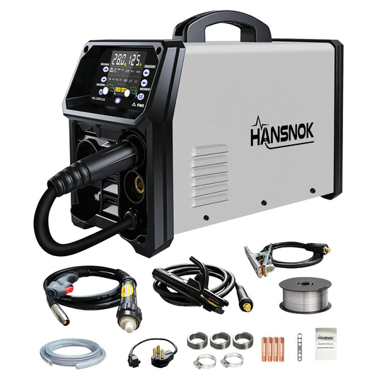 250A Aluminum Pulsed MIG Welder,5 in 1 Welder Machine Pulse MIG/Gas MIG/Gasless Flux Core MIG/Stick/Lift TIG/110v/220v Dual Voltage Large LED Display with 2T/4T Synergic Multiprocess Welding Machine